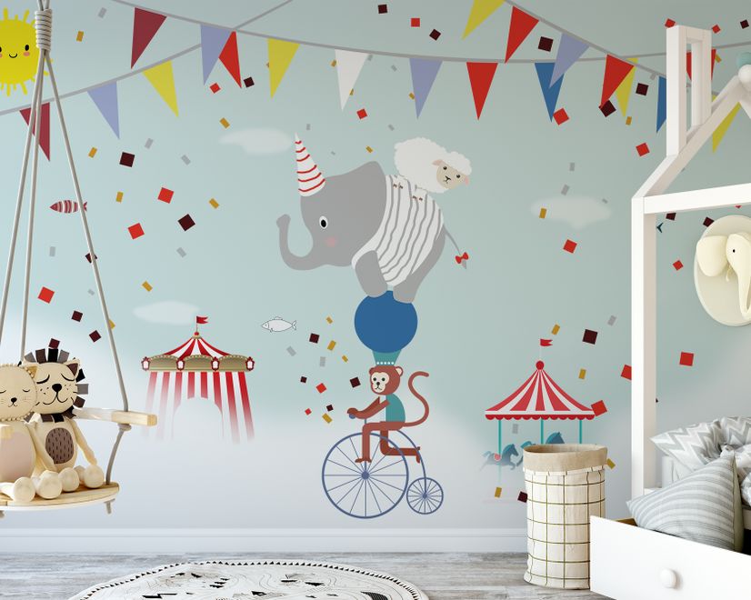 Colorful Circus with Animals Wallpaper Mural