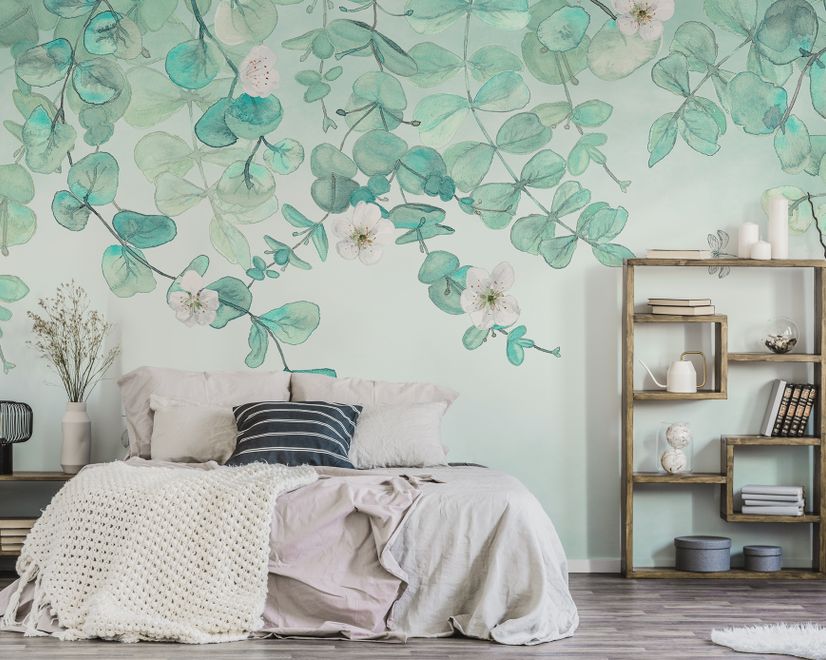 Plum Blossom with Leaves Wallpaper Mural