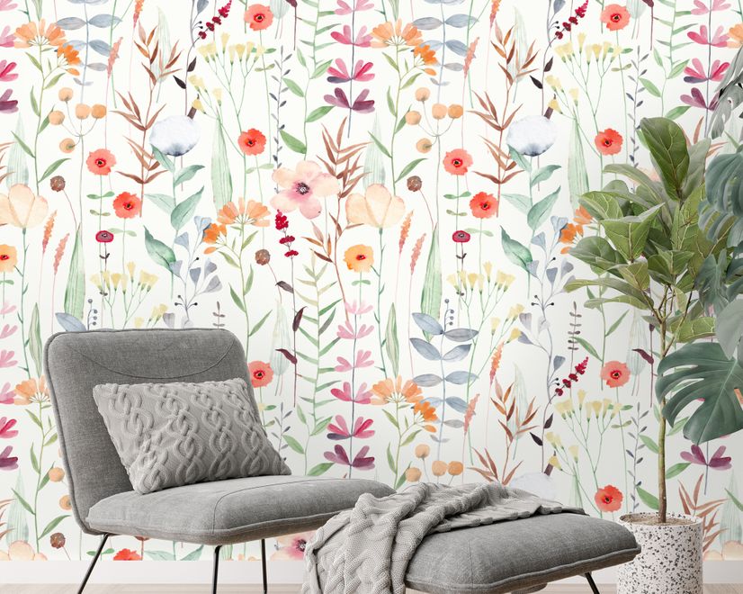 Watercolor Colorful Wildflower Garden Wallpaper Mural