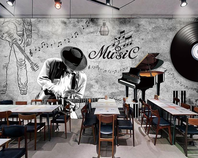 Dark Music Notes with Piano Wallpaper Mural