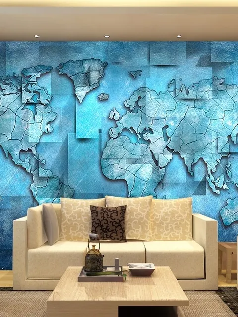 3D Effect Blue World Map Wallpaper Mural