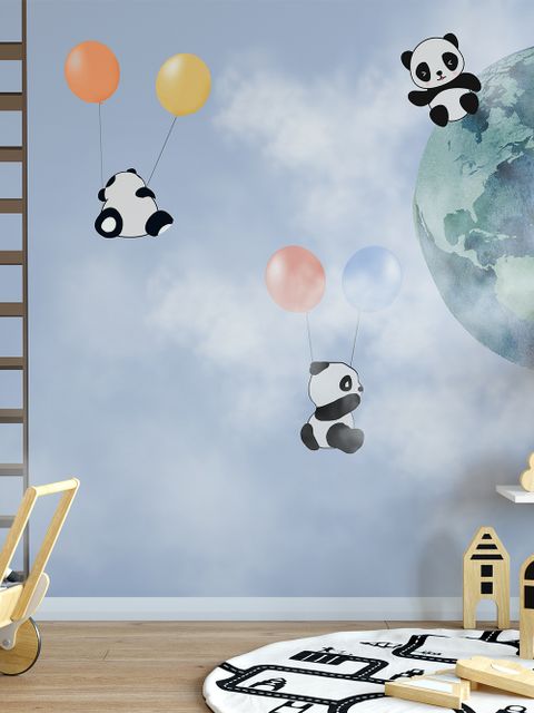 Papier peint panoramique pandas cartoon dans le ciel
