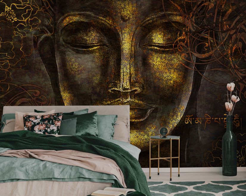 Buddhist Art Gold Style 3D Look Buddha Wallpaper Mural
