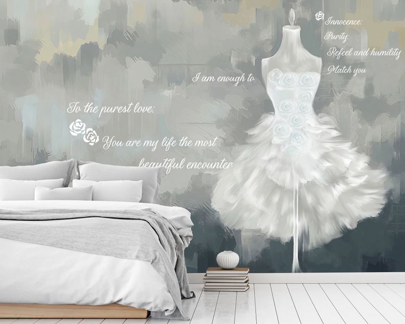 Watercolor Wedding Dress Wallpaper Mural