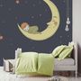 Cartoon Moon with Little Child and Night Sky Wallpaper Mural