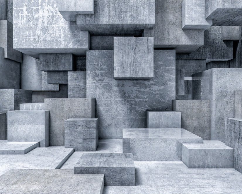 3D Look Concrete Style Gray Abstract Cubes Wallpaper Mural