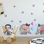 Kids Cute Elephant and Little Butterfly Wall Decal Sticker