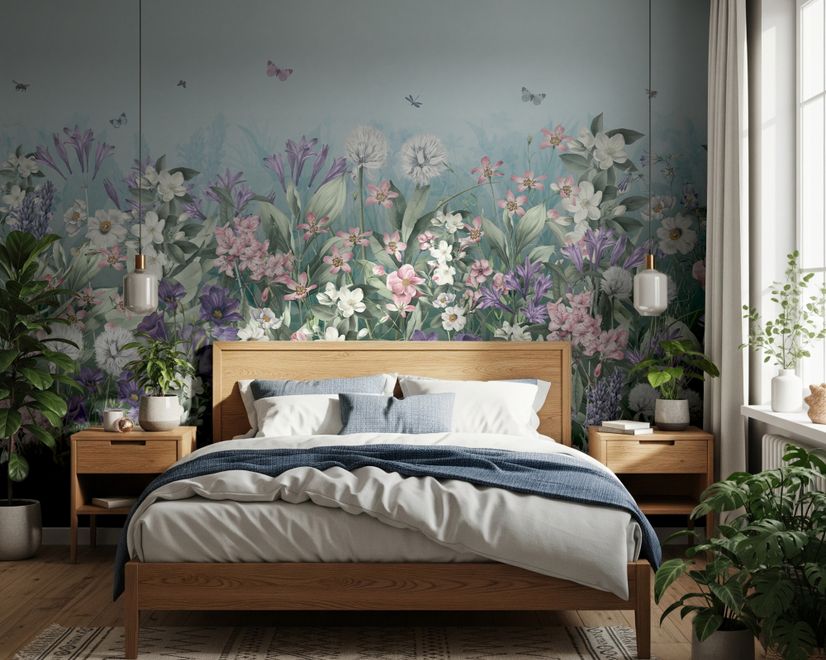 Soft Blooming Floral Meadow  Kids Wallpaper