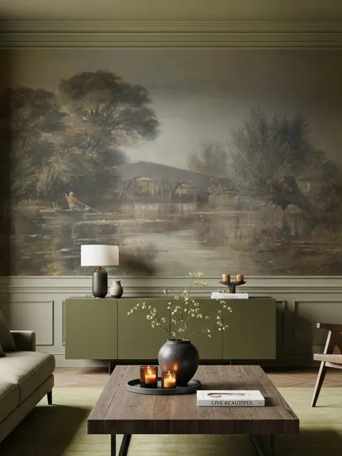 Rustic Riverside Landscape Wallpaper Mural