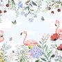 Papier peint  panoramique flamant rose fleurs colorées