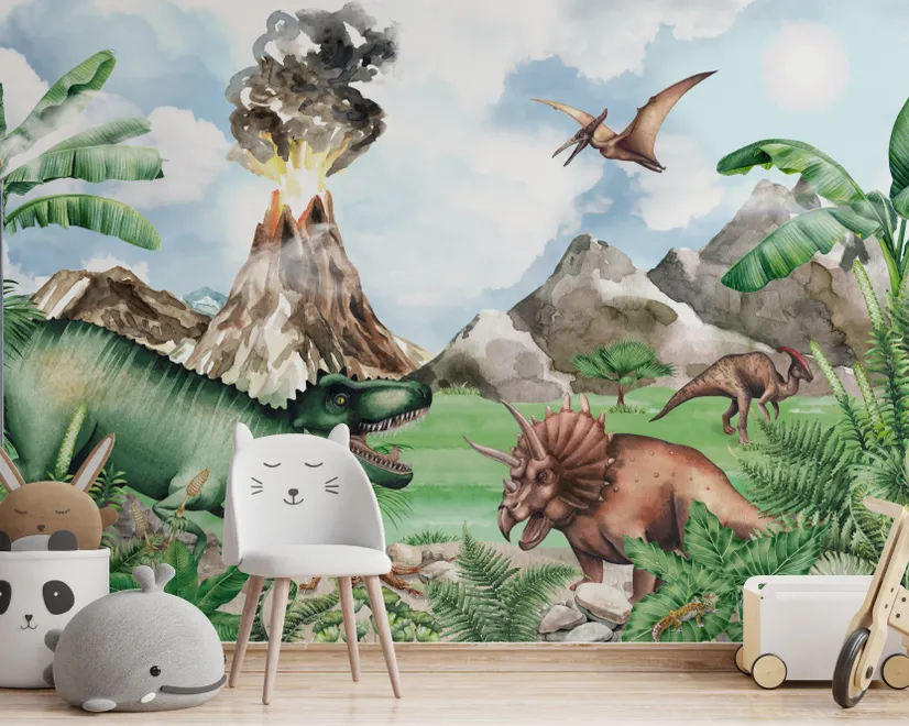Kids Dinosaur with Trex Jurassic World Wallpaper Mural