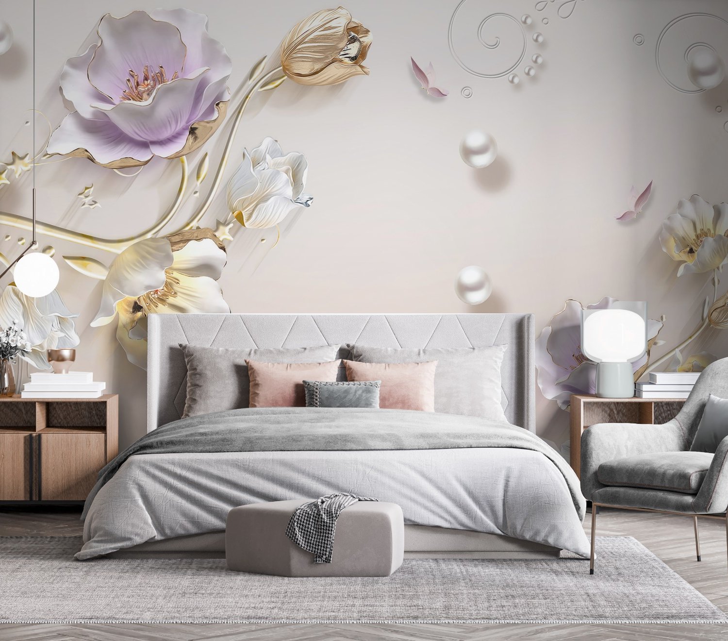 Jewelry Tulip Flower Wallpaper Mural - Peel and Stick