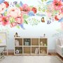 Papier peint panoramique fleurs bohèmes roses grimpantes