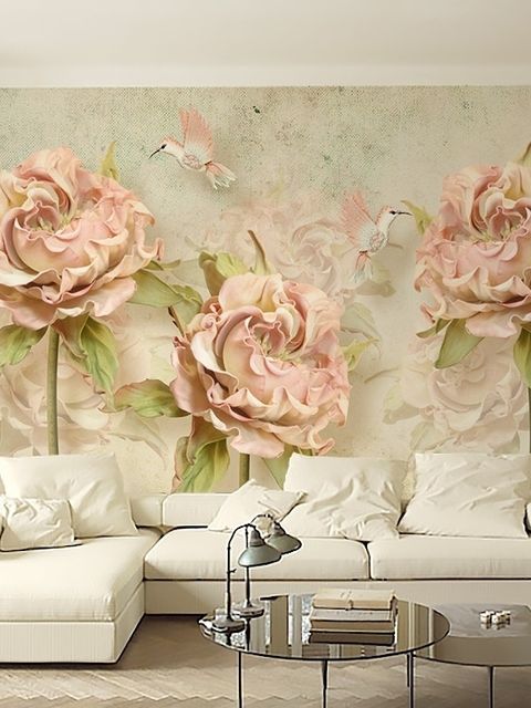 Vintage Pink Dried Floral Wallpaper Mural