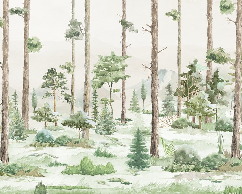 Kids Watercolor Forest Trees Wallpaper Mural