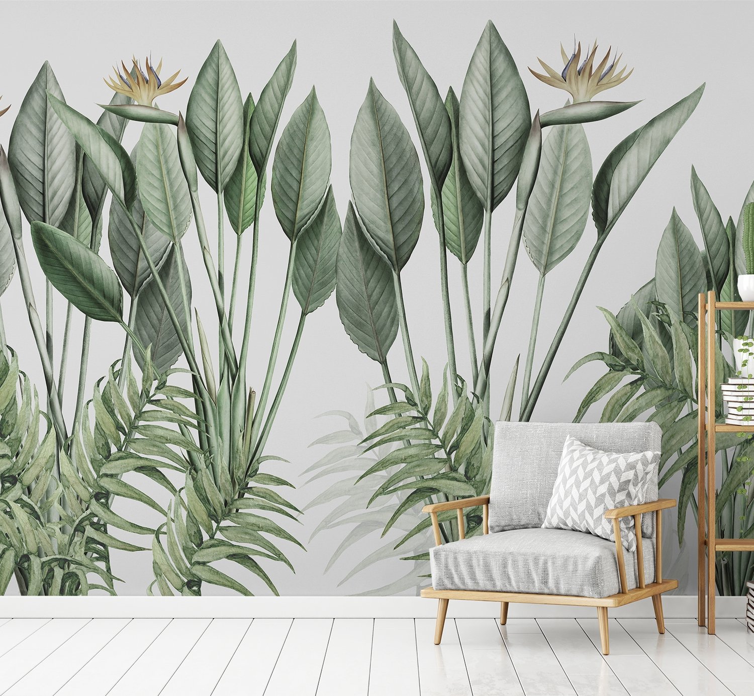 Vintage Palm Leaf and Colorful Birds Wallpaper Mural - Peel and Stick
