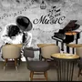 Dark Music Notes with Piano Wallpaper Mural