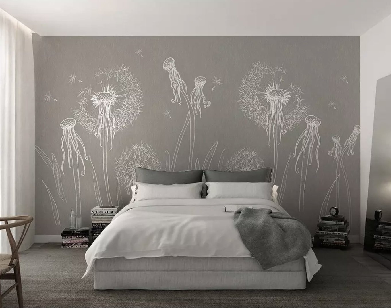 White Octopus and Dandelion Wallpaper Mural - Peel and Stick