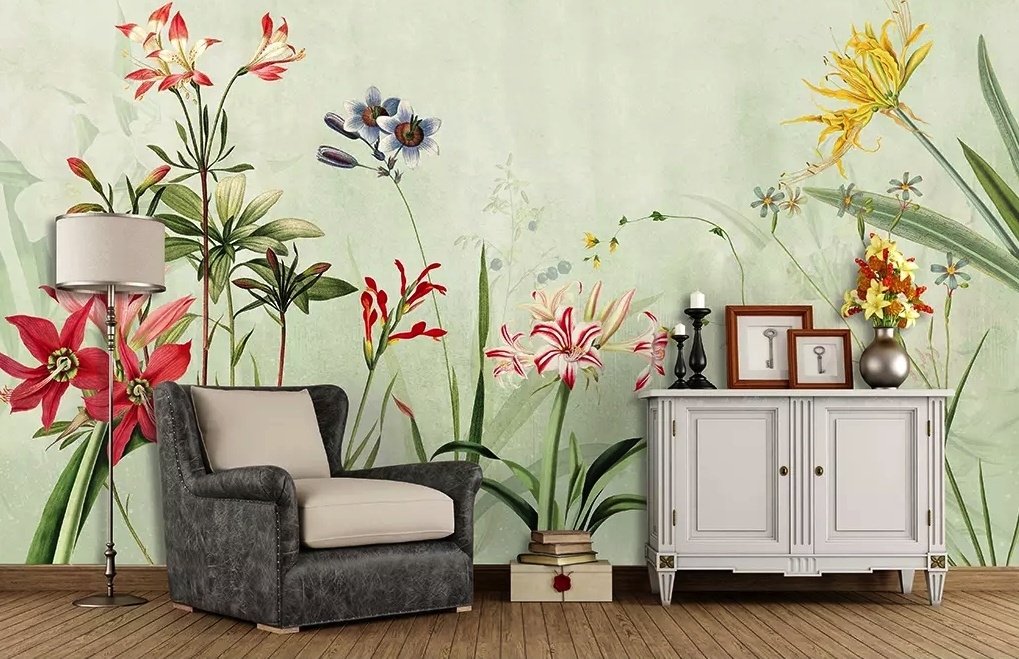 Colorful Plants and Flowers Wallpaper Mural - Peel and Stick
