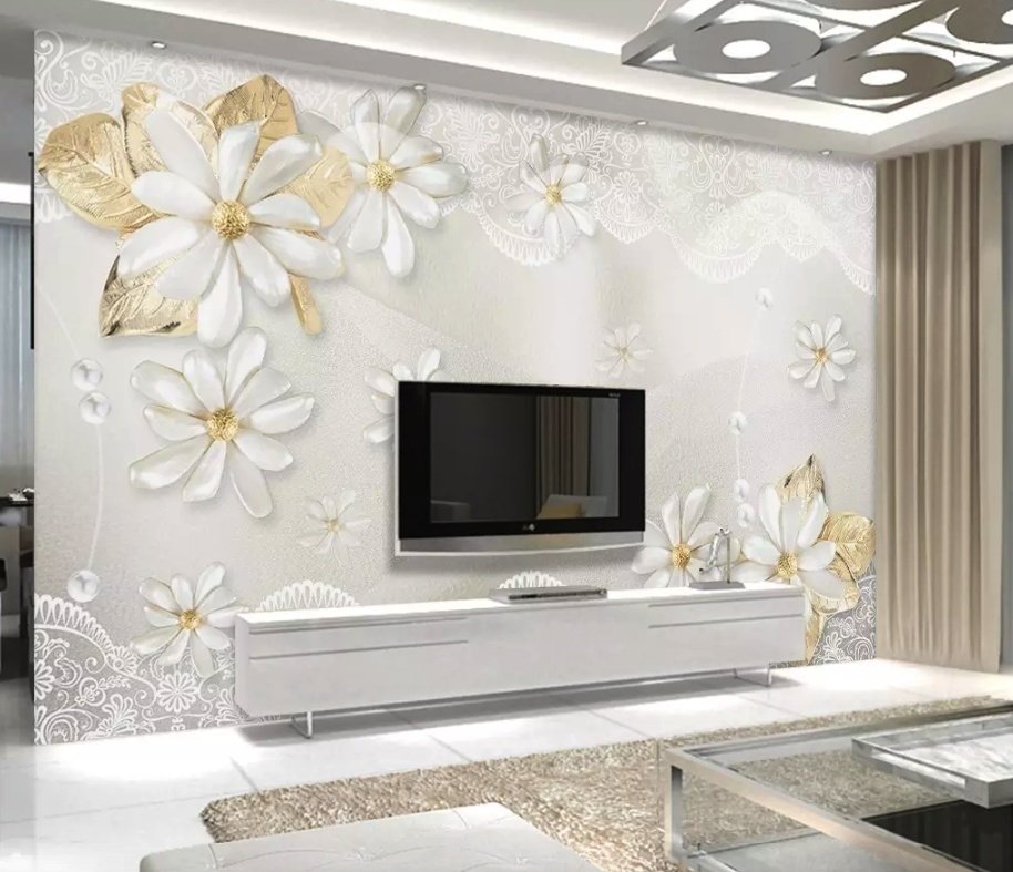 3D Look Jewelry Flower and Lace Wallpaper Mural - Peel and Stick