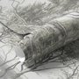 Coastal woodland wallpaper mural with grey trees, sandy path, sea horizon and small white sailboats