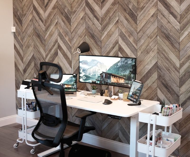 Natural Wood Texture Effect Chevron Wallpaper Mural