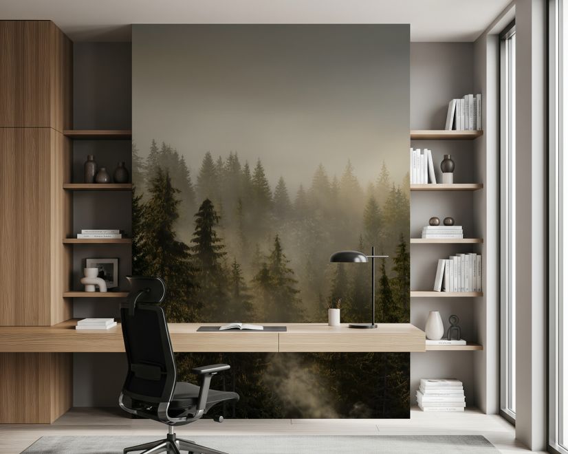 Foggy Pine Forest Landscape Wallpaper Mural