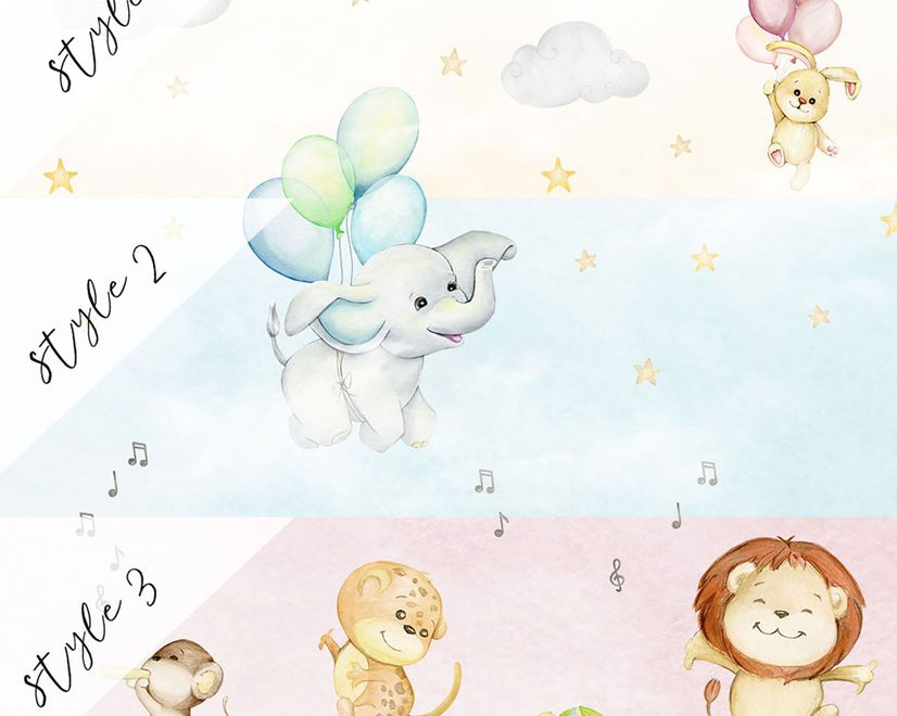 Kids Nursery Safari Animals Playing Wallpaper Mural