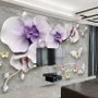 Papier peint panoramique orchidées violettes effet relief 3D