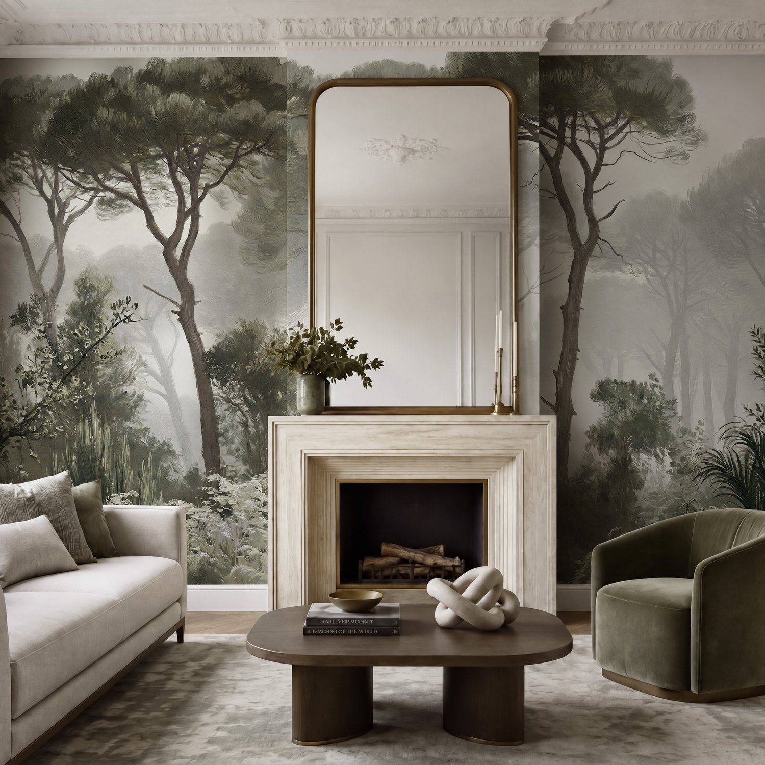 Forest in Fog Oil Paint Wallpaper Mural - Peel and Stick