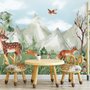 Niedliche Waldtiere mit Kinder-Berglandschaft Fototapete