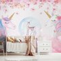 Papier peint licorne filles fleurs roses enfants