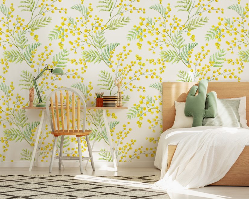 Yellow Herbs Floral Wallpaper Mural