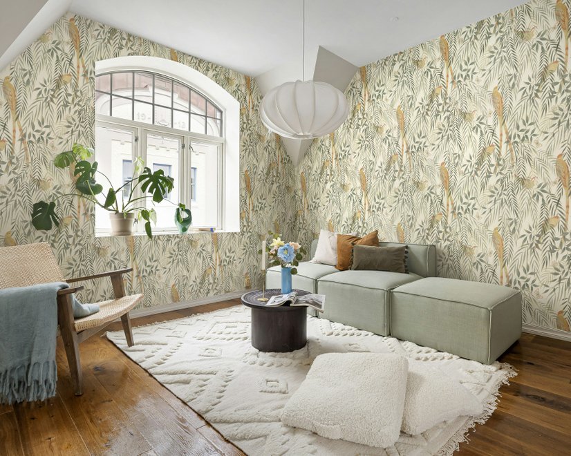 Watercolor Tropical Bird Garden Wallpaper Mural