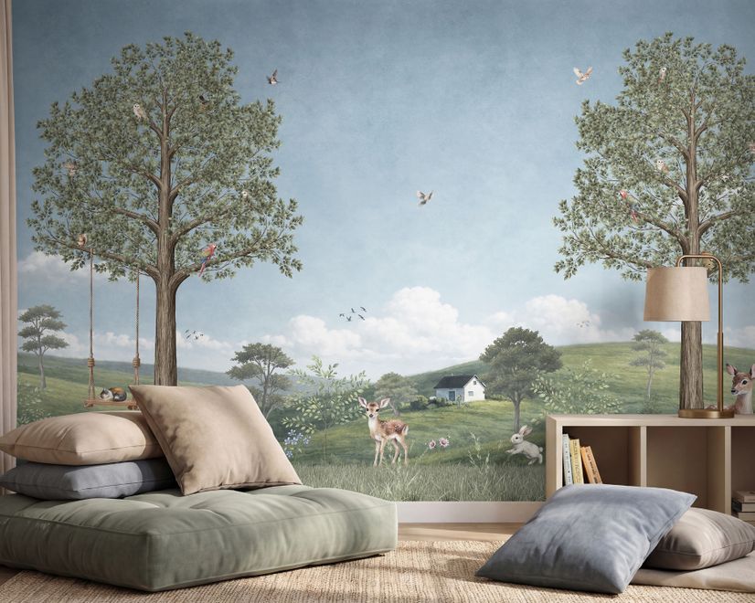 Kids Forest Animals Landscape Wallpaper Mural