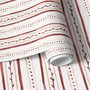 Watercolor stripe leaf wallpaper with burgundy dots and heart leaves on a bright white ground