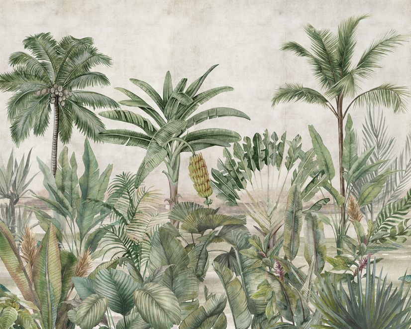 Watercolor Vintage Tropical Forest Wallpaper Mural