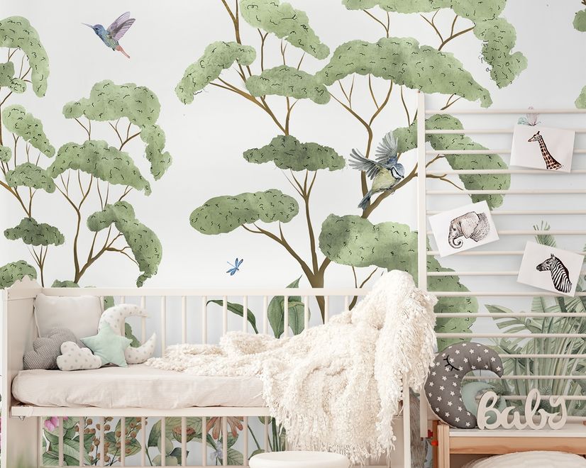 Kids Tropical Forest with Cute Rabbits Wallpaper Mural
