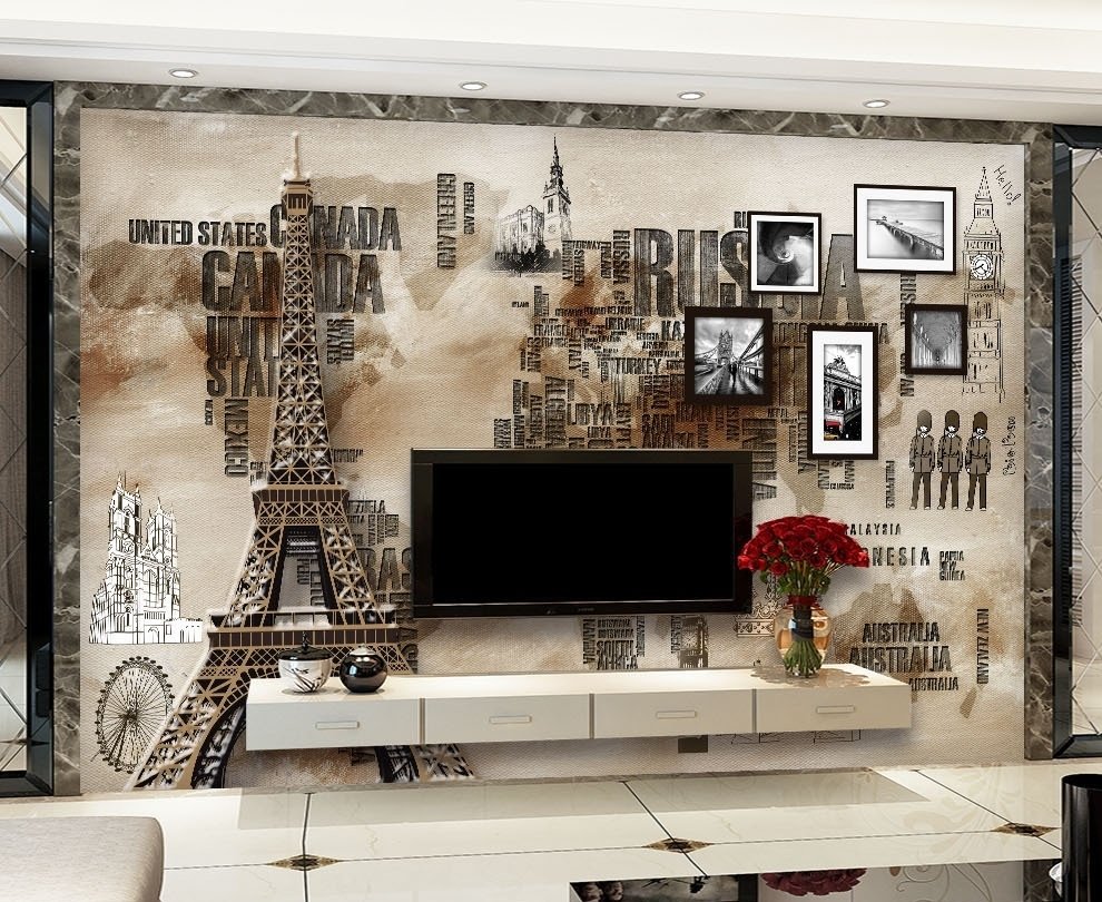Eiffel Tower City Typography Wallpaper Mural - Peel and Stick