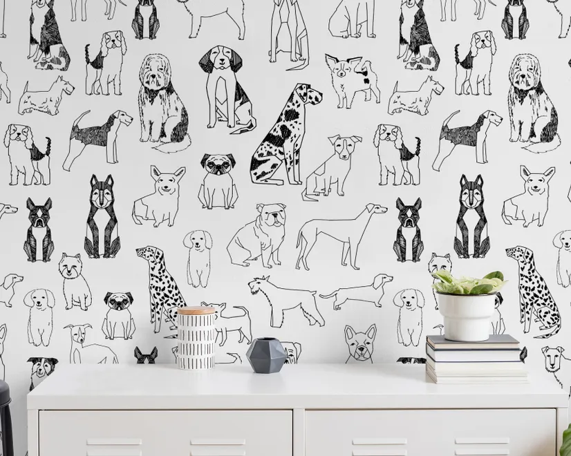 Kinder Cartoon Süße Hunde Familie Fototapete