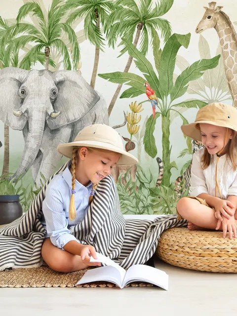 Papier peint jungle avec animaux tropicaux pour enfants