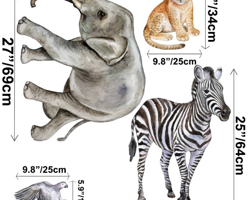 Kinder Tropische Tiere mit Blättern Wandtattoo