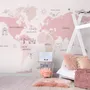 For Girls Pink Monochrome World Map Wallpaper Mural