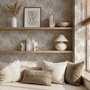 Muted sandy taupe palm trees and pale foliage on a creamy ivory ground tropical wallpaper