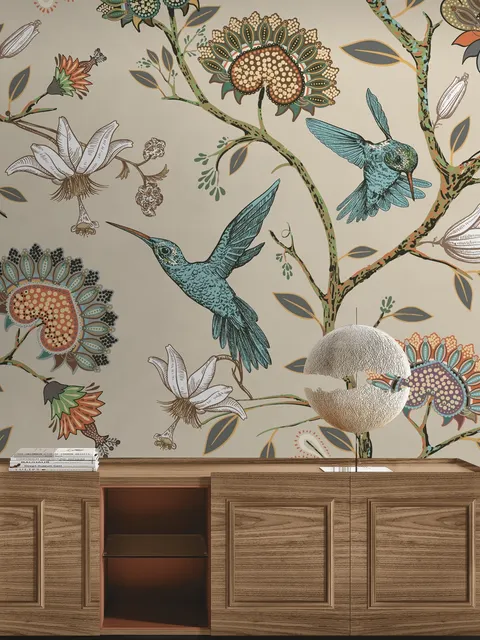 Papier peint fleur vintage colibri
