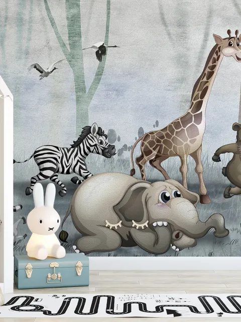 Cartoon Wild Animals and Forest Wallpaper Mural