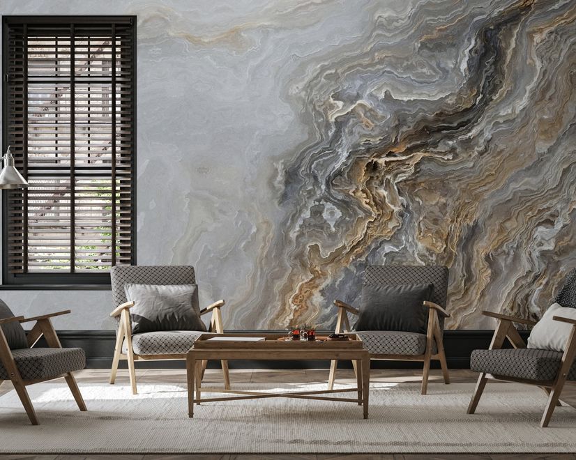 Dark Marble Gray and Brown Waves Wallpaper Mural