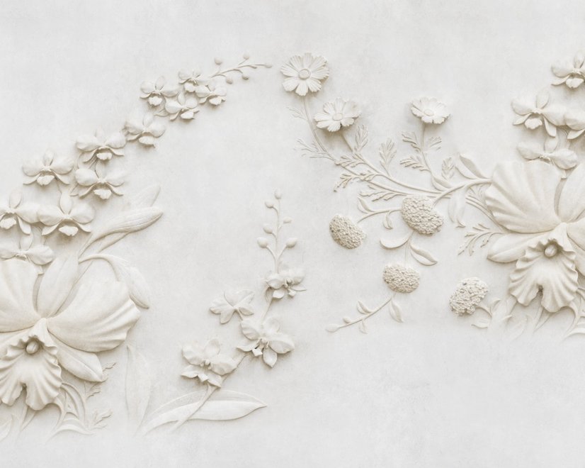 3D Embossed Look Cement Lily Flower Wallpaper Mural