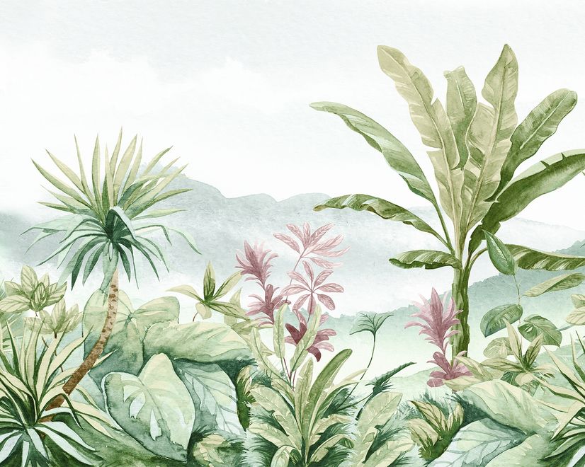 Tropical Forest Landscape and Banana Trees Wallpaper Mural