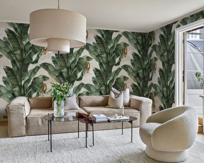 Papier peint panoramique à motif de feuilles de bananier exotiques